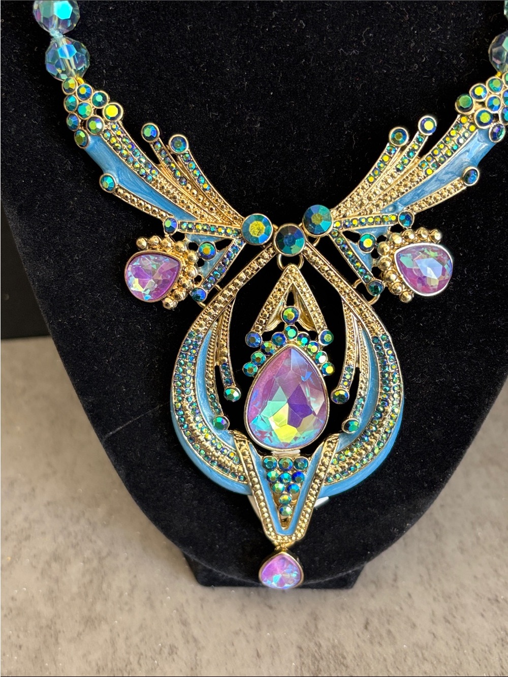 Aurora Teardrop Statement Necklace - Blue & Purple